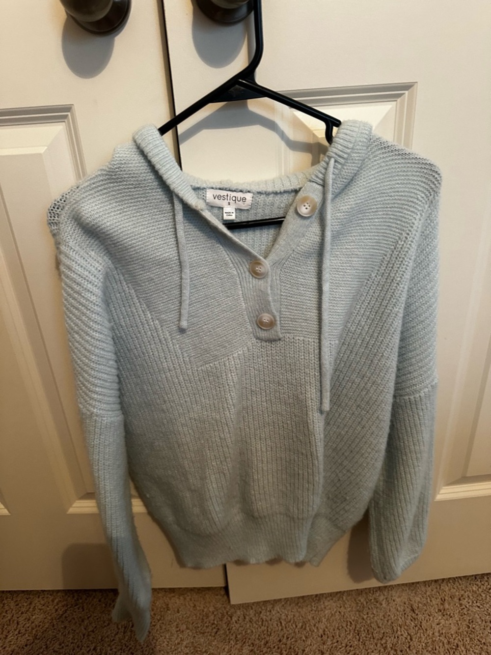 vestique Light Blue Hooded Button-Up Knit Pullover